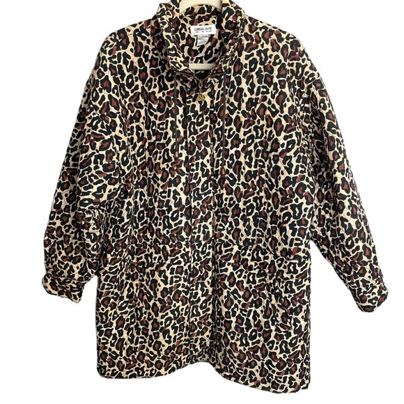 Euro Joy Zip Up Silk Blend Button Up Animal Print Jacket Collar Drawstring Med - Picture 3 of 14